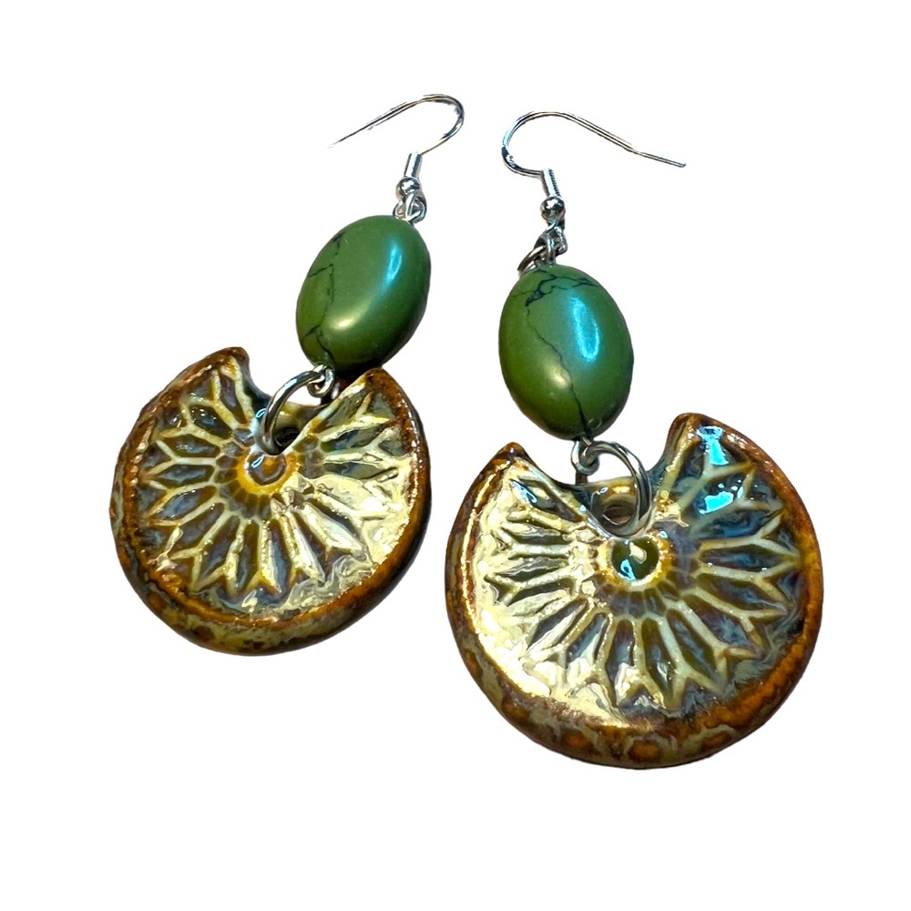 NWT Boho Artisan made Ceramic “Summer Fan”” earrings crafted by Susan A. Ray